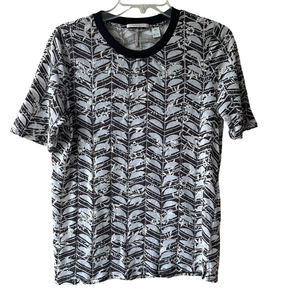 Scotch & Soda T-Shirt Top Floral Birds Burnout Short Sleeve Brown Women's Large